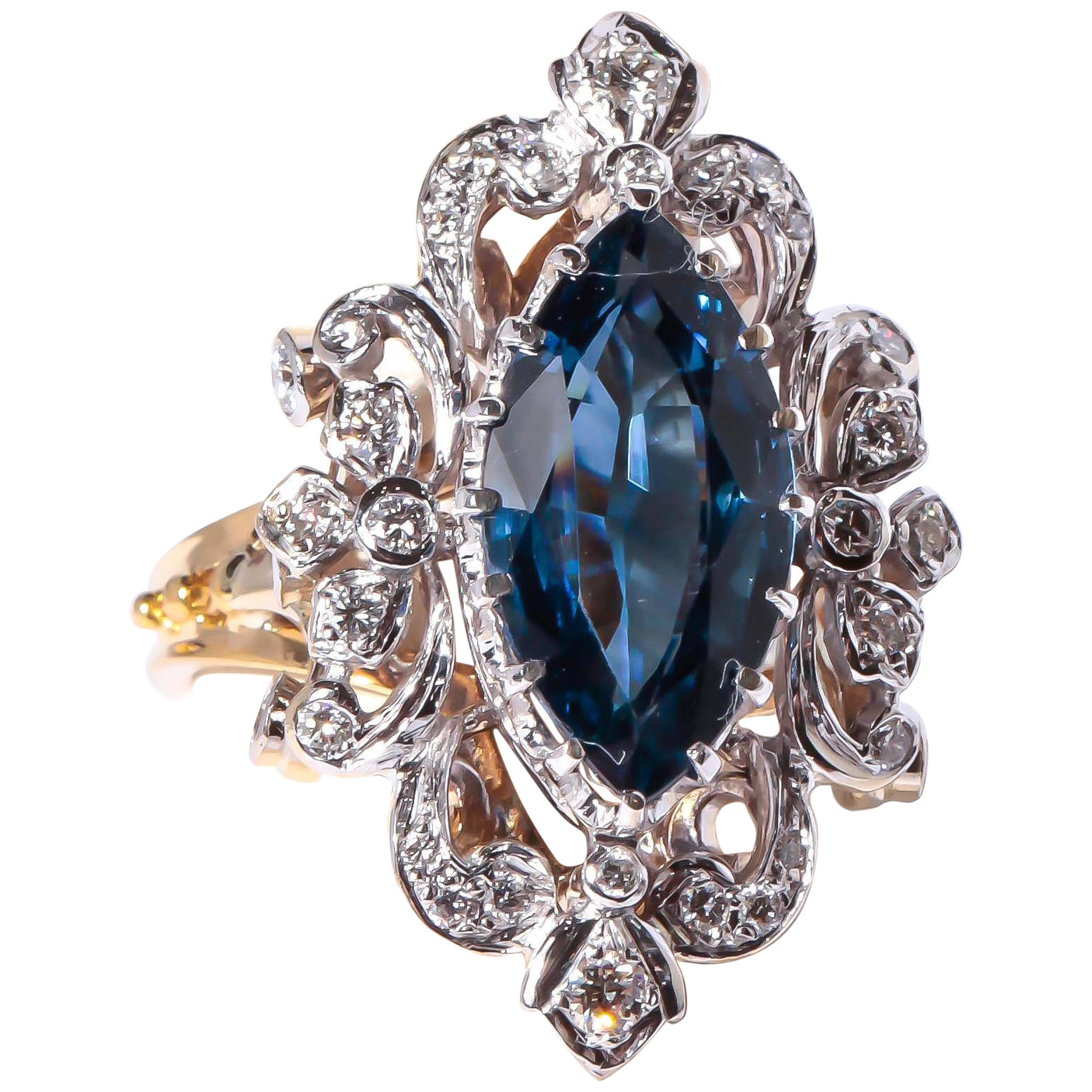 Sapphire Diamond Two Color Gold Ring For Sale