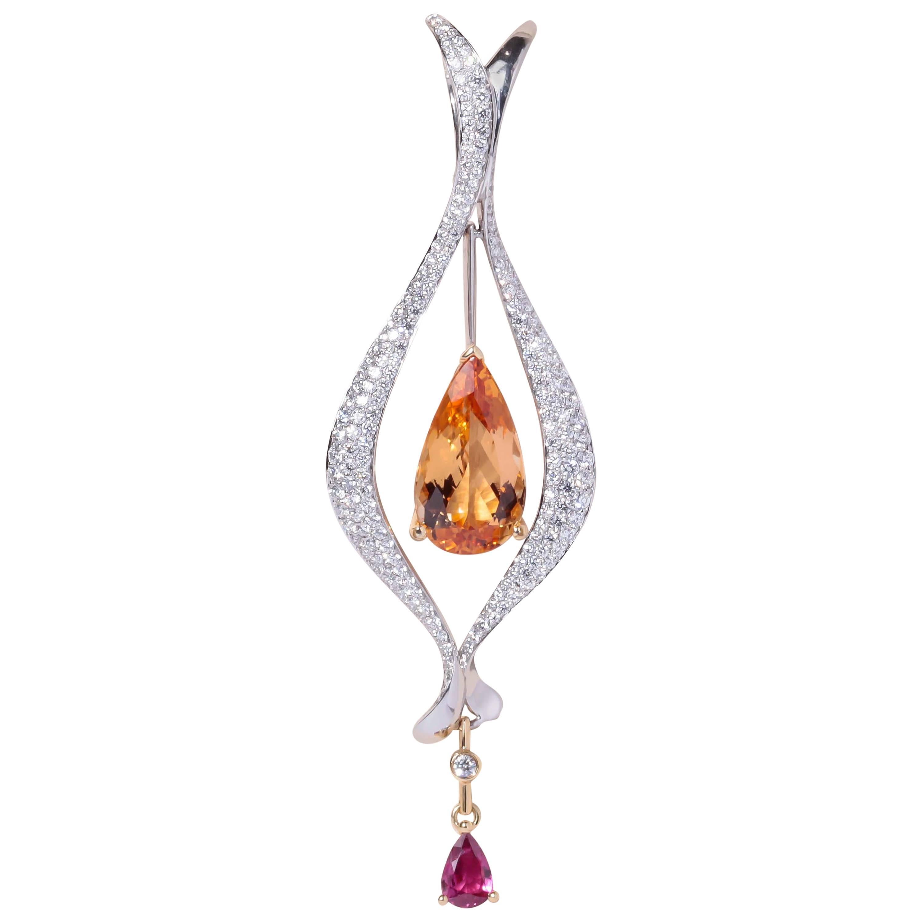 Krementz Imperial Topaz Gold Platinum Pendant Necklace For Sale