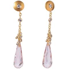 Susan Sadler Morganite Diamond Gold Drop Earrings