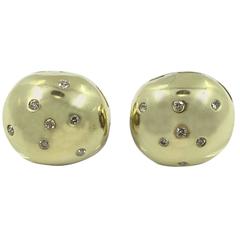 Diamond Gold Dome Clip Earrings