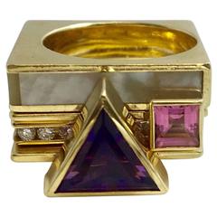 Marracini Interchangeable Unique and Stackable Precious Gem Diamond Gold Rings