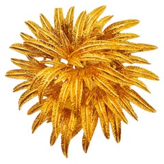 Tiffany & Co 18K Yellow Gold Modernist Sunburst Leaf Gold Pendant Brooch w Chain