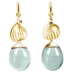 Yellow Gold Contemporary Fig Garden Earrings with Detachable Green Quartzes