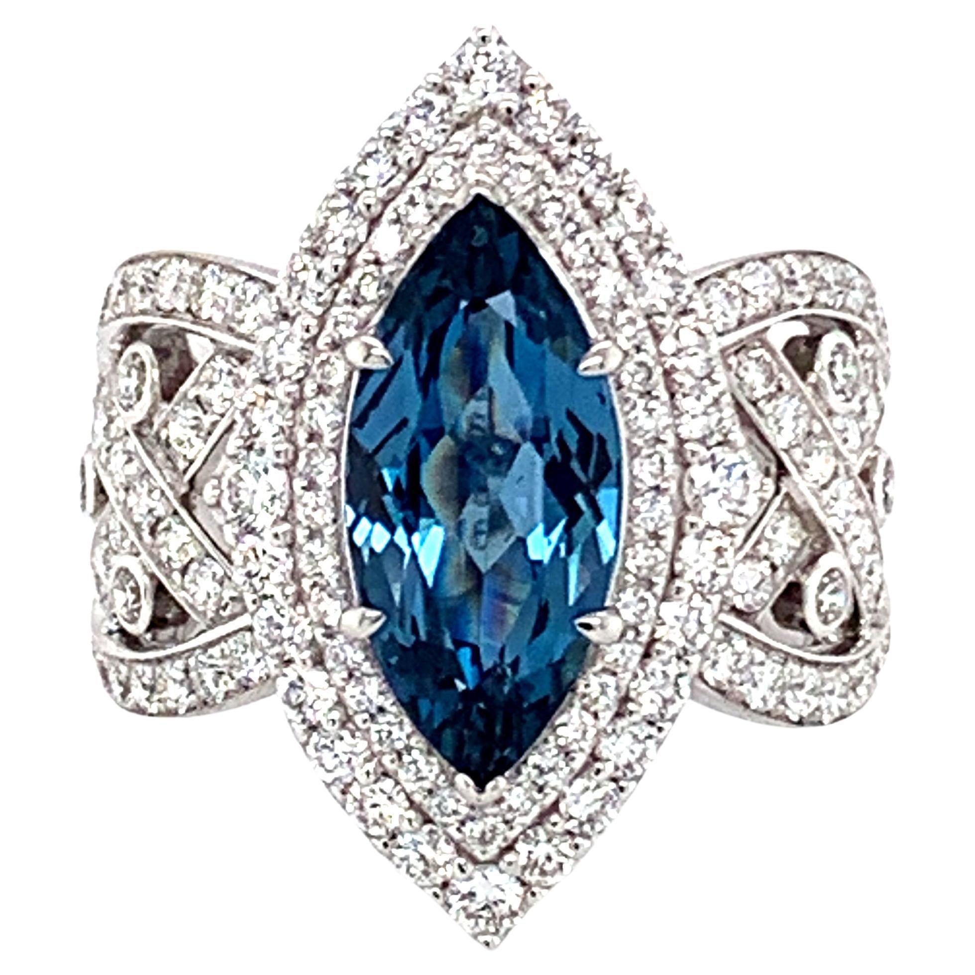 Danuta Blue Zircon 3.18 1.82 Carat Diamond Engagement Ring