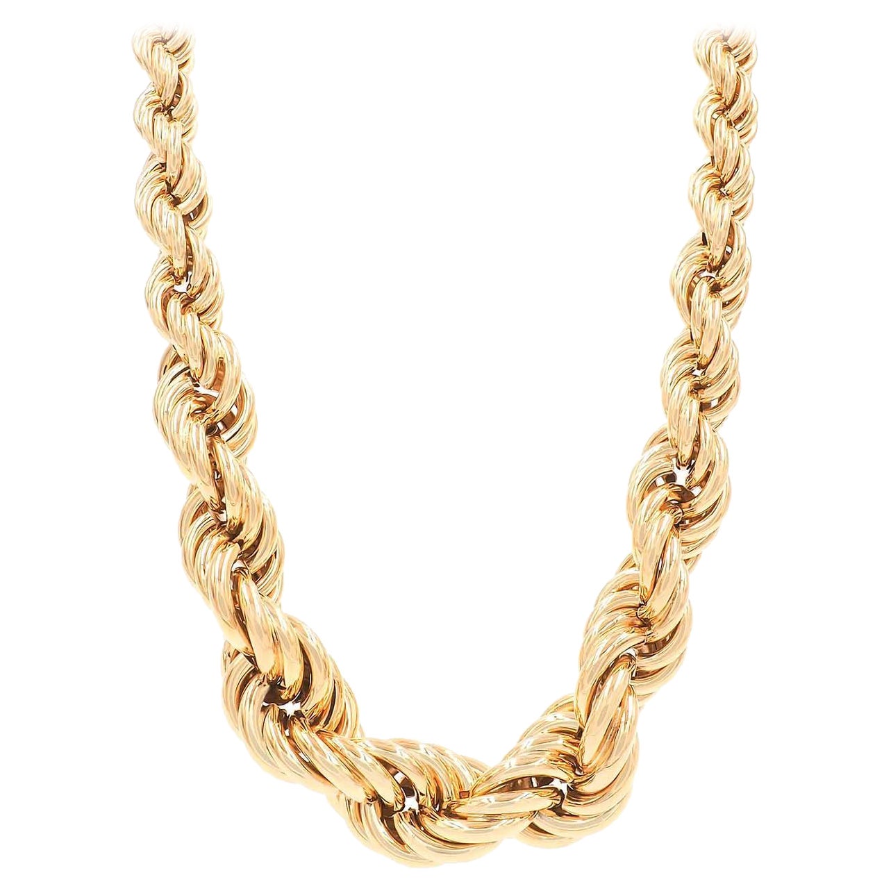 Vintage 18 Karat Gold Graduated Twisted Rope Link Chain Necklace For Sale