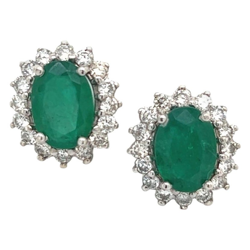 Natural Emerald Diamond Earrings 14k Gold 2.87 TCW Certified For Sale
