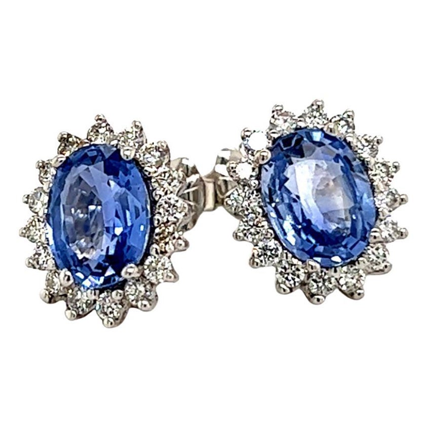 Natural Sapphire Diamond Earrings 14k Gold 3.2 TCW Certified For Sale