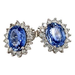 Natürliche natürliche Saphir-Diamant-Ohrringe 14k Gold, TCW-zertifiziert