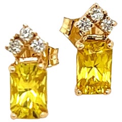 Boucles d'oreilles en or 14 carats avec saphirs naturels et diamants certifiés TCW 1,74 carat