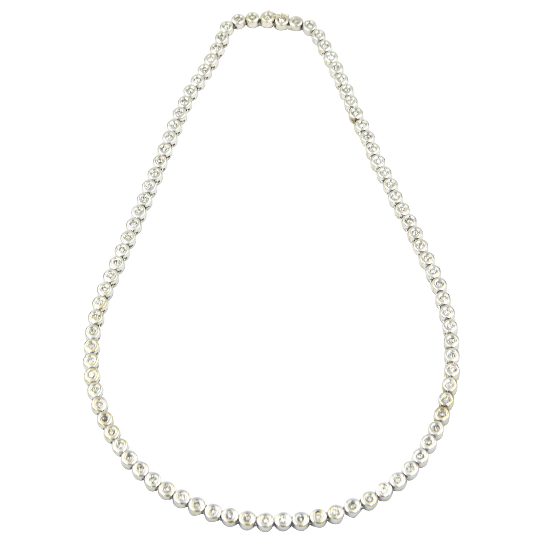 Diamond White Gold Tennis Line Necklace For Sale