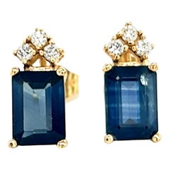 Natural Sapphire Diamond Earrings 14k Gold 2.14 TCW Certified