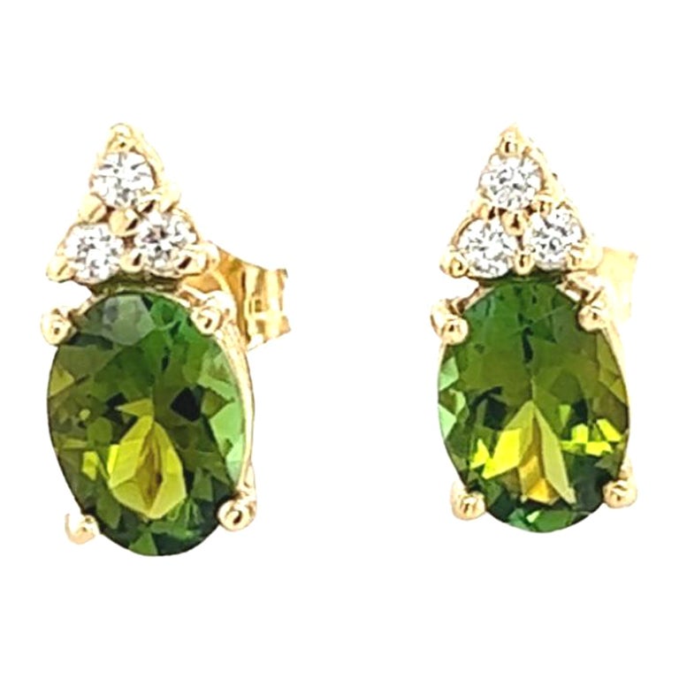 Natural Tourmaline Diamond Earrings 14k Gold 1.87 TCW Certified For Sale