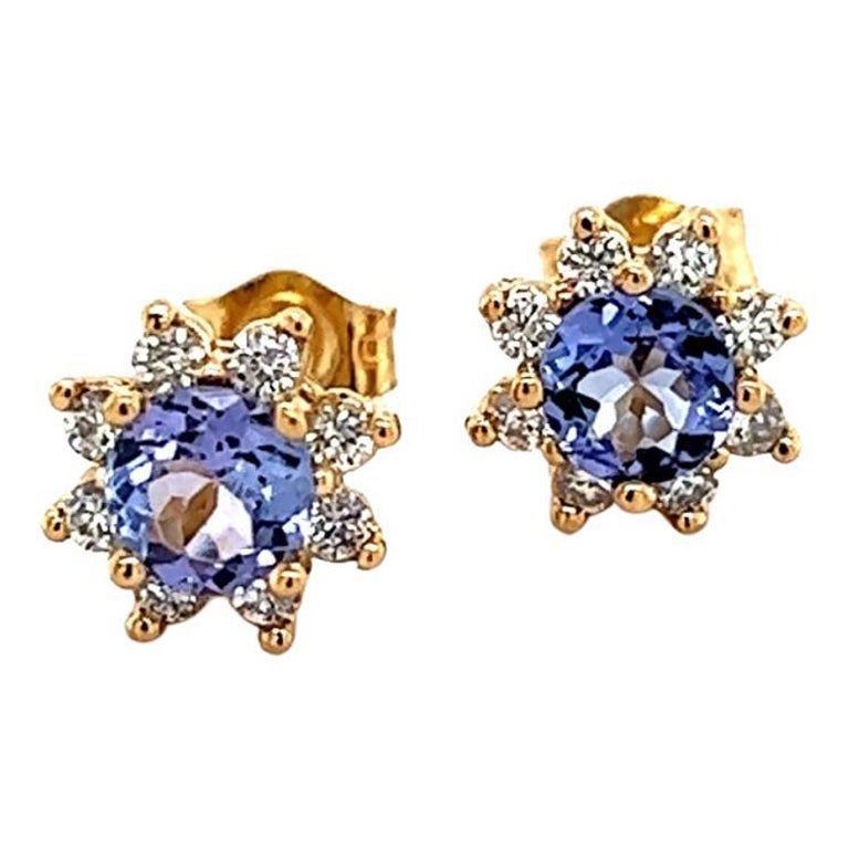 Boucles d'oreilles en or 14 carats avec saphir naturel et diamant certifié 1,0 carat TCW en vente