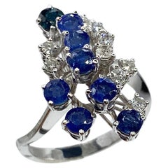 Ring in 18 Kt White Gold, Sapphires and Brilliant Cut Diamonds