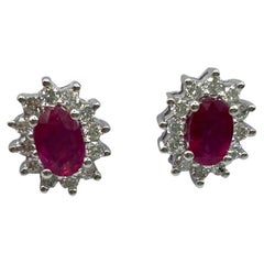 18 Kt Gold Earrings, Brilliant Cut Diamonds and Rubies