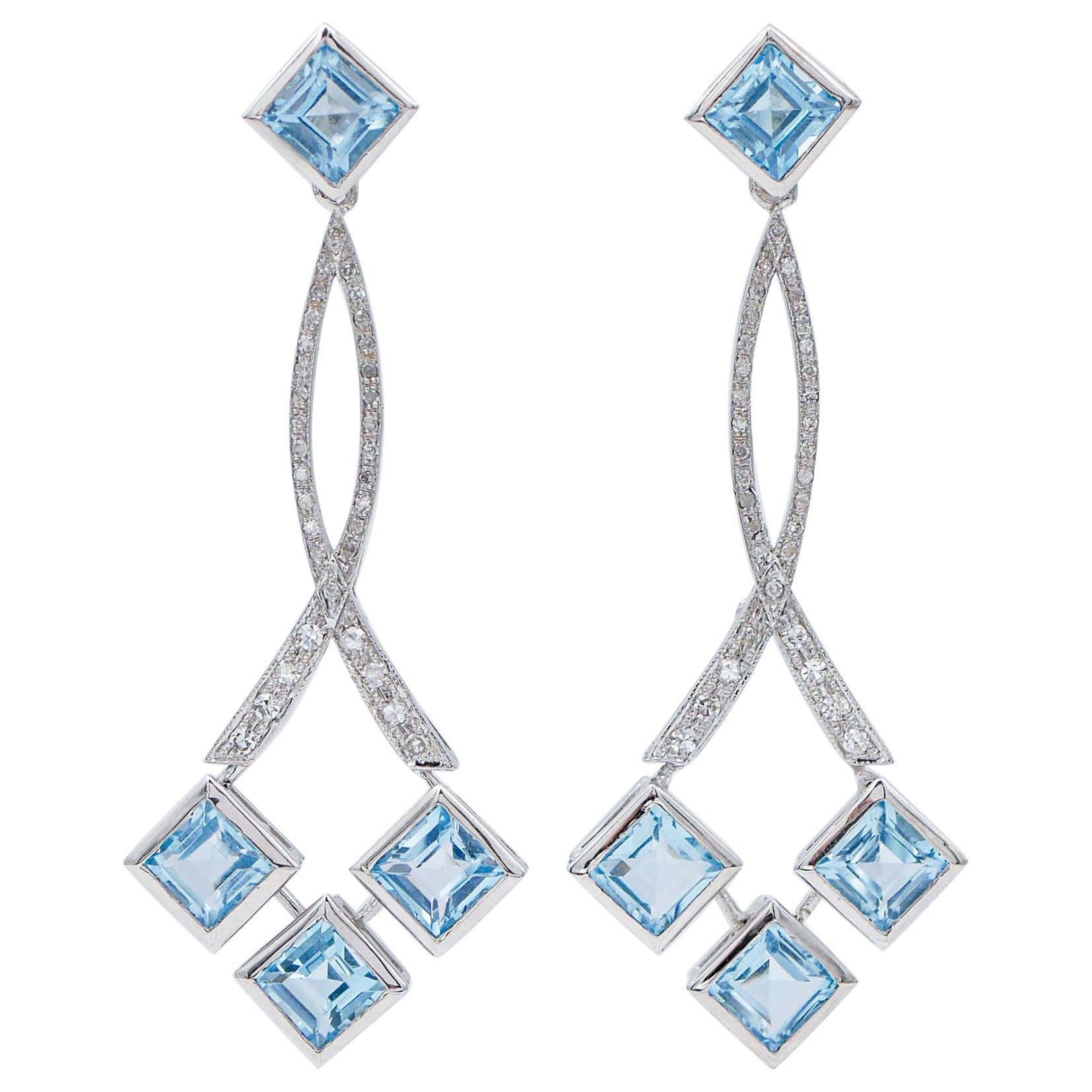 Topazs, Diamonds, 14 Karat White Gold Dangle Earrings For Sale