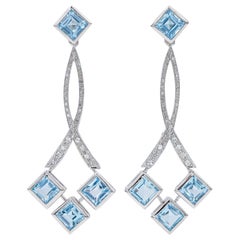 Topazes, Diamants, Boucles d'oreilles pendantes en or blanc 14 carats