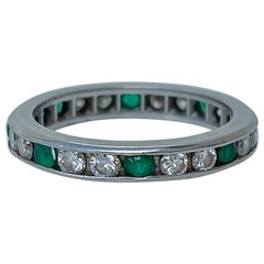 Antique 18ct White Gold Emerald and Diamond Eternity Band Ring
