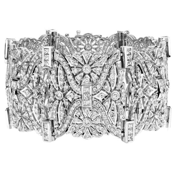 18k White Gold Art Deco Diamond Bracelet For Sale at 1stDibs