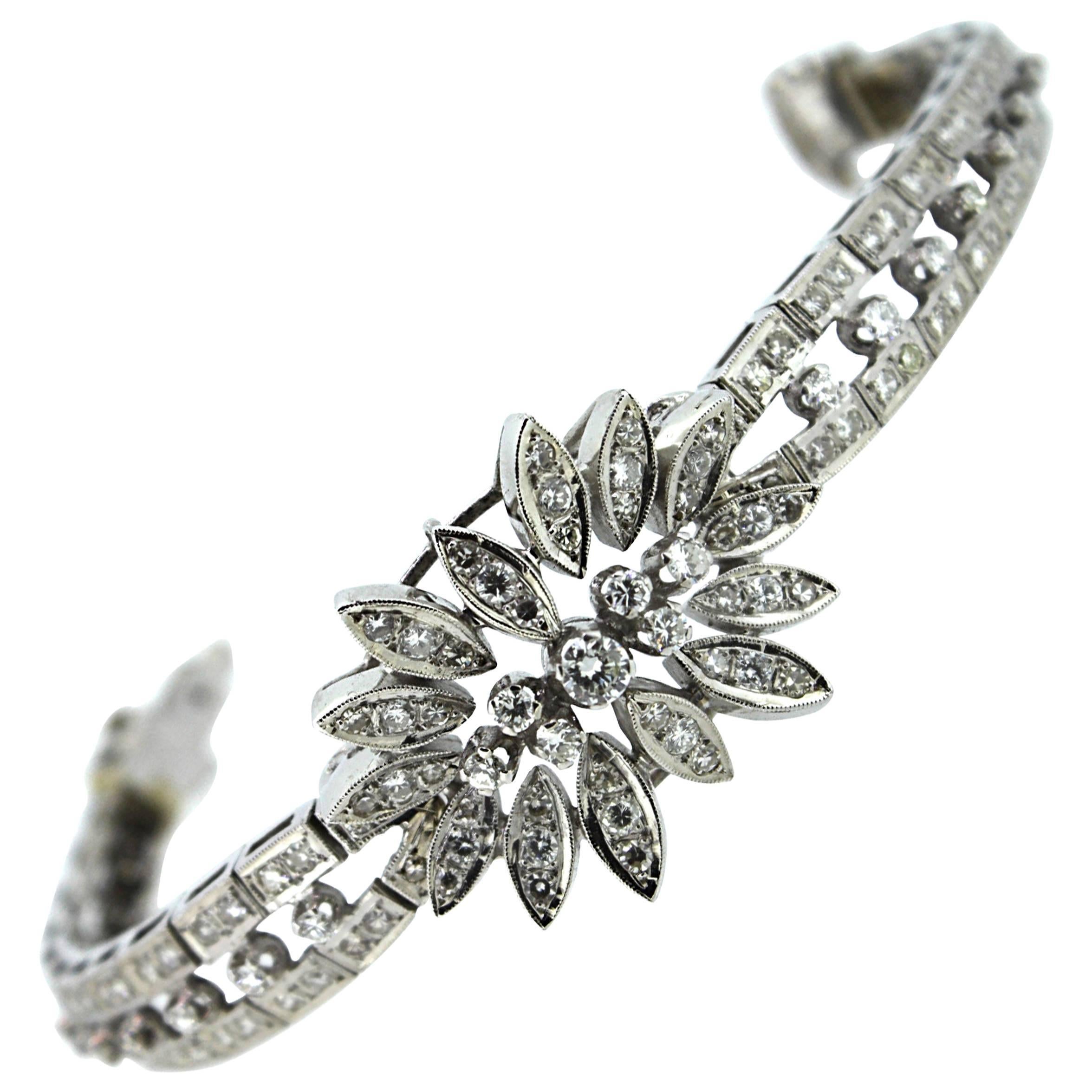 1960s Diamond Gold Floral Link Bracelet For Sale