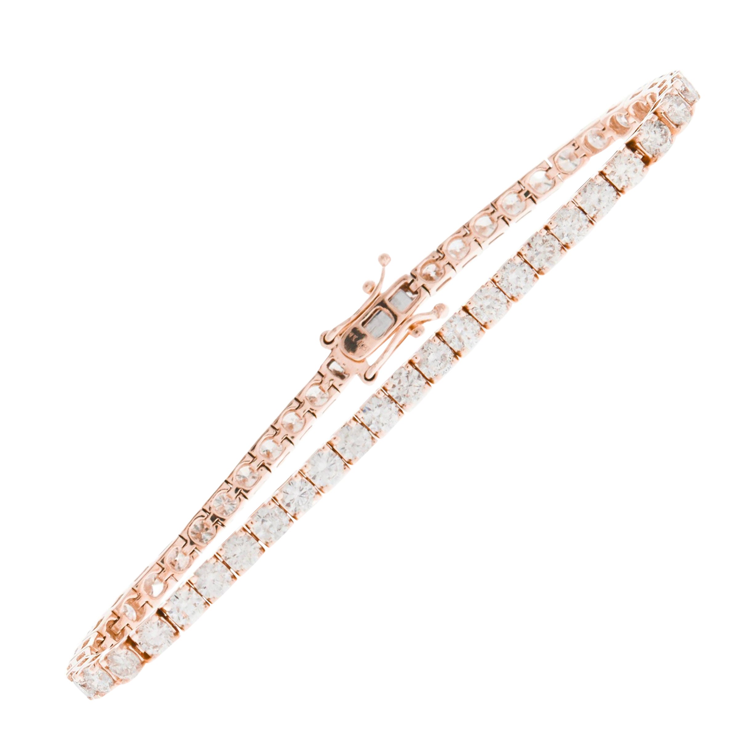 15 Carat Natural Round Diamond 4-Prong Tennis Bracelet in 14k Yellow Gold For Sale