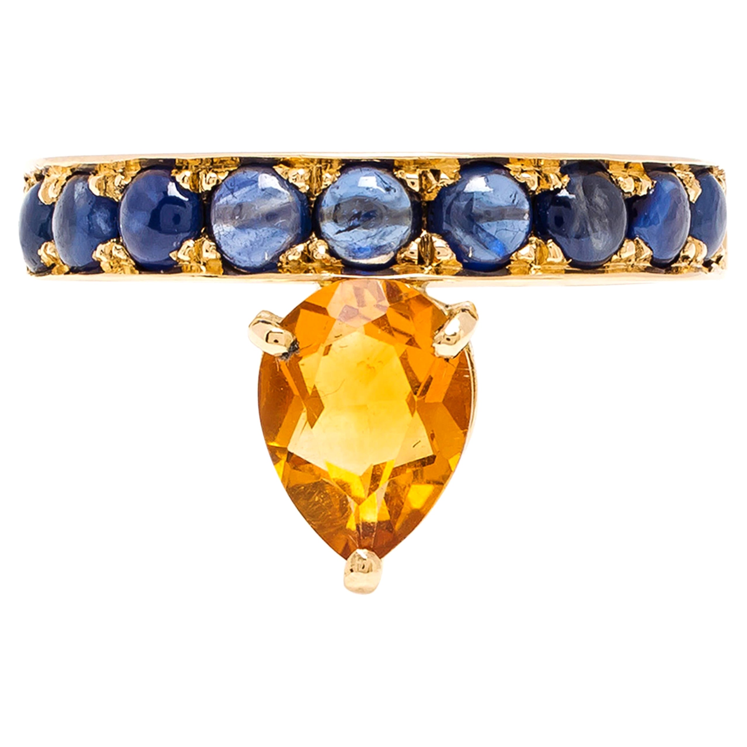 Dubini Theodora 18 Karat Gelbgold Ring mit Citrin und blauem Saphir im Angebot