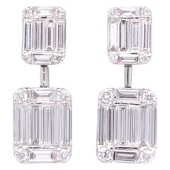 Emerald Cut Illusion Diamond Dangle Drop Earring