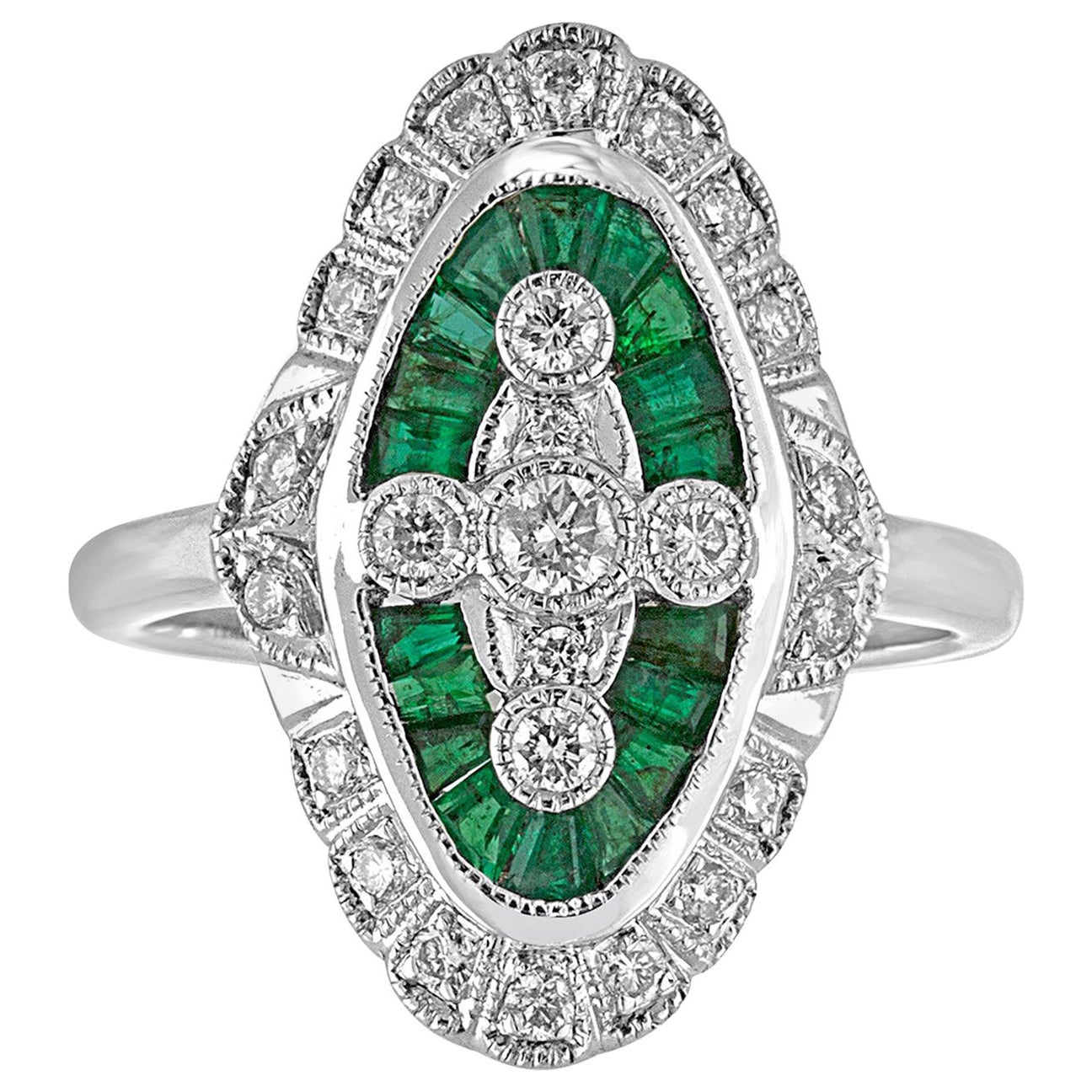 1.00 Carat Emerald Diamond Gold Ring For Sale