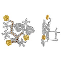 2.50 Carat Diamond Gold Flower Branch Earrings