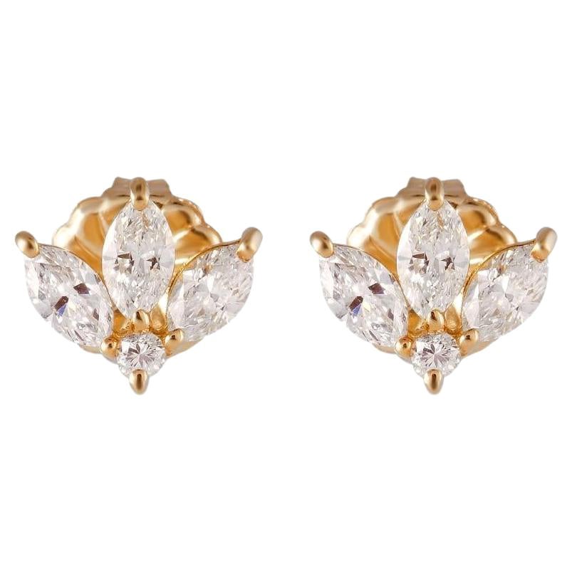 18k Yellow Gold Marquis Diamond Leaf Studs For Sale