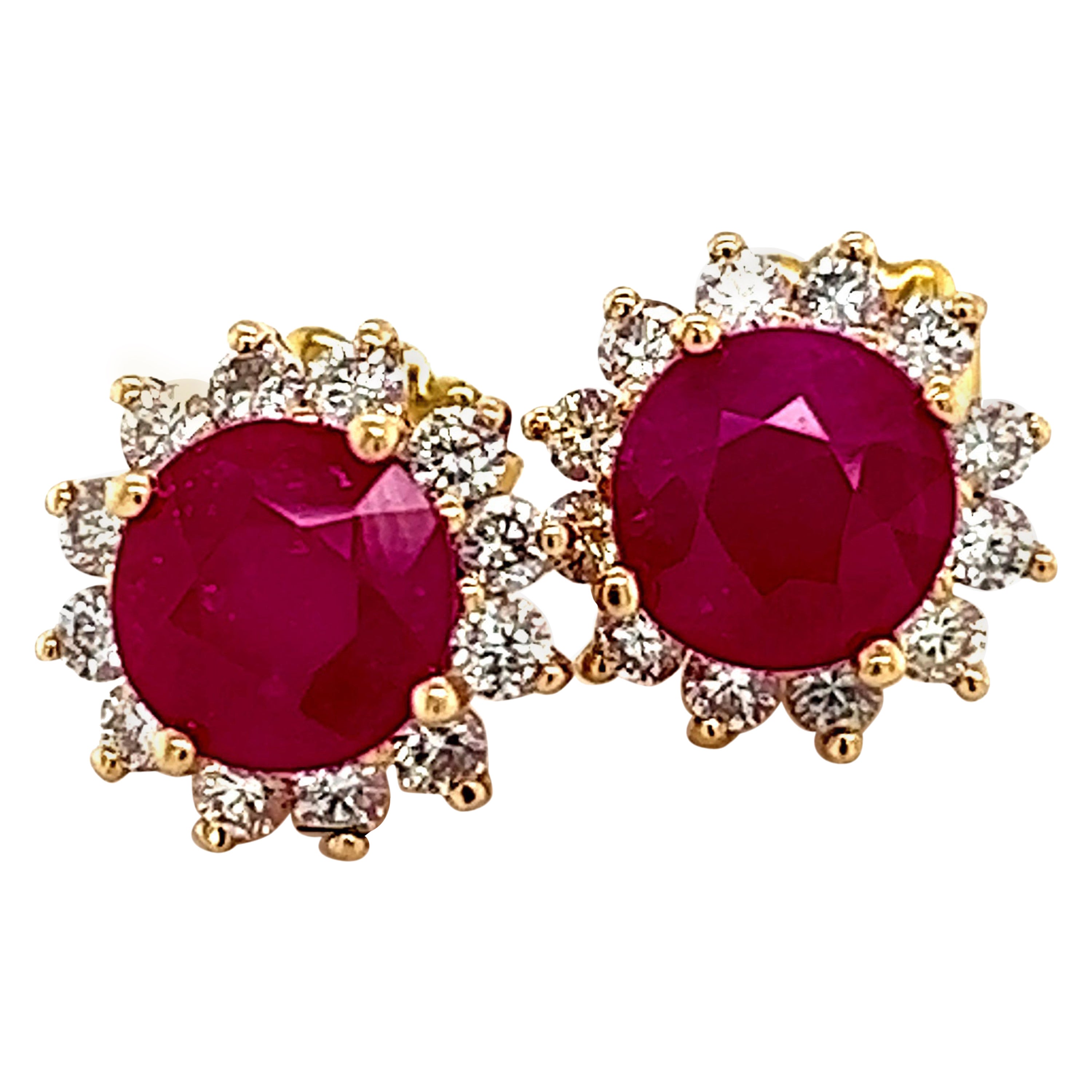 Boucles d'oreilles en or 14k avec rubis naturel et diamants certifiés TCW de 3,72 carats