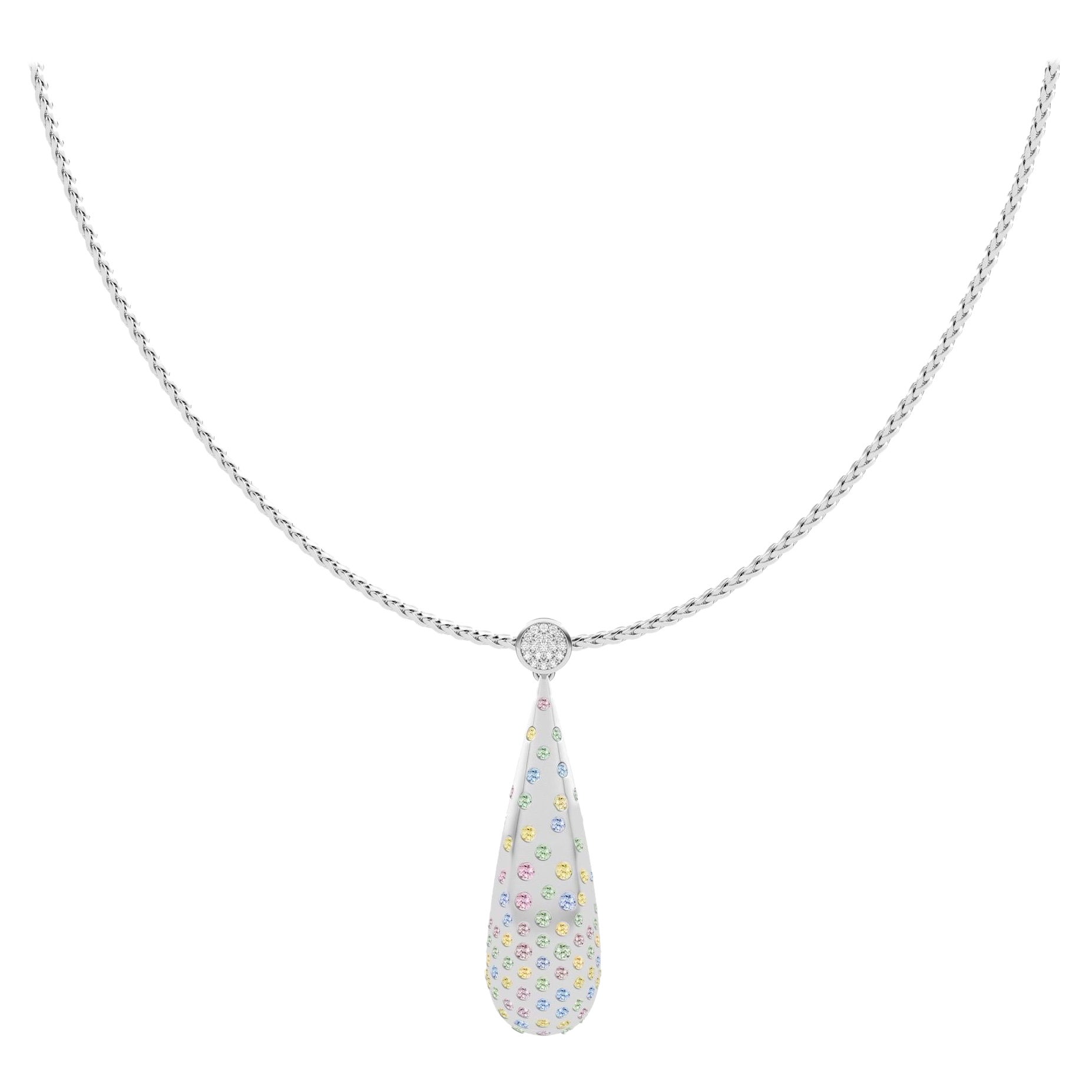 Ruben Manuel “Spring” Pendant.  18K WG Diamonds and Sapphires For Sale