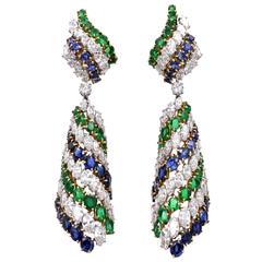 Harry Winston Emerald Sapphire Diamond Platinum Earrings 10