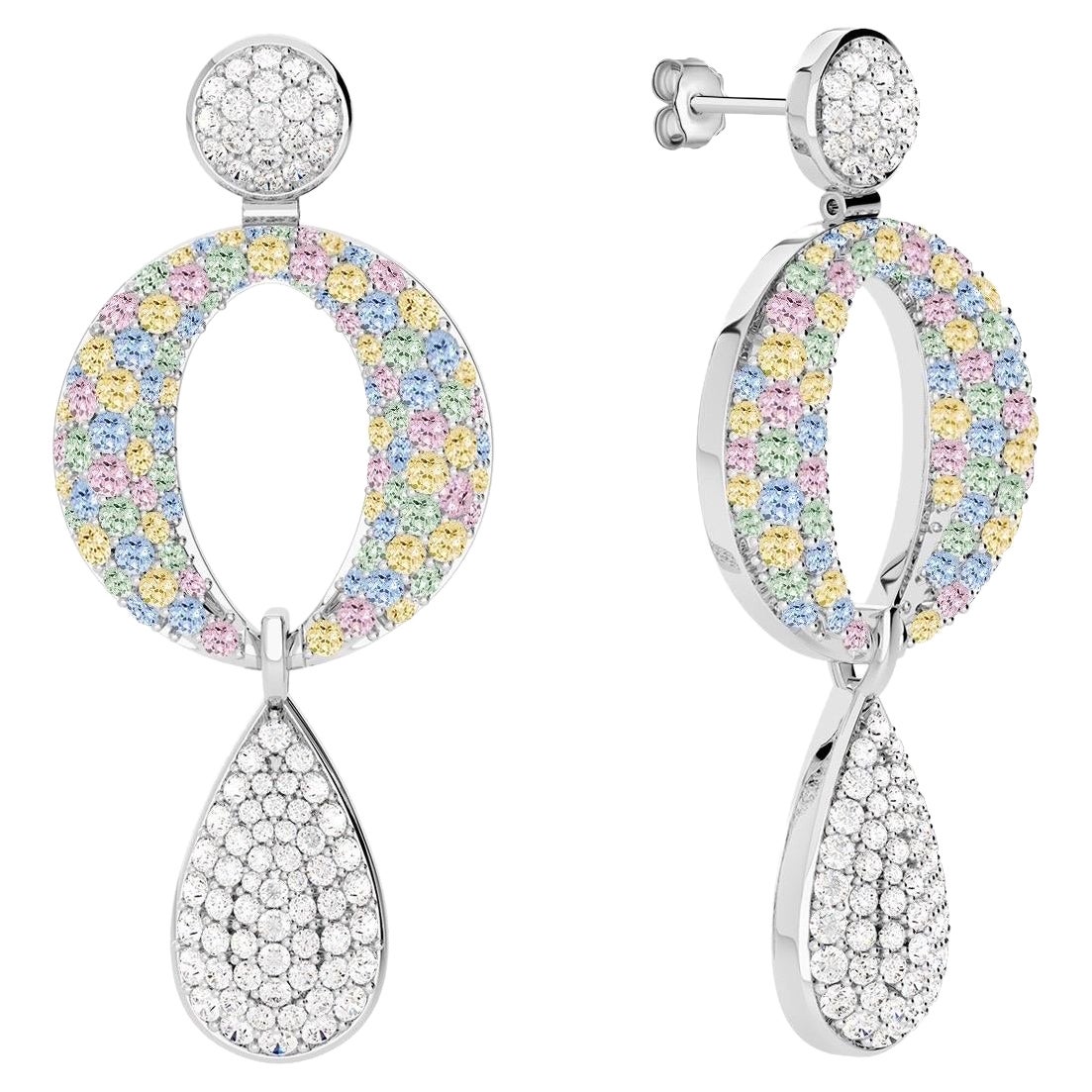 Ruben Manuel “Spring” Earrings.  18K WG Diamond and Sapphire “Spring” Earrings. For Sale