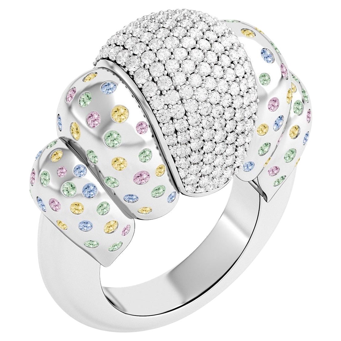 Ruben Manuel Designs “Spring” 18K WG Diamond and Sapphire Shrimp Ring For Sale