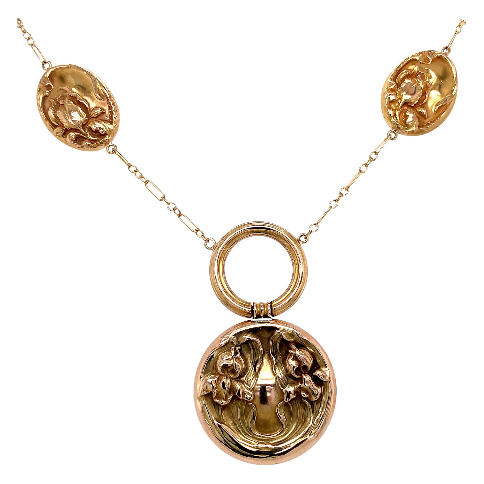 14K Art Nouveau Iris Necklace For Sale