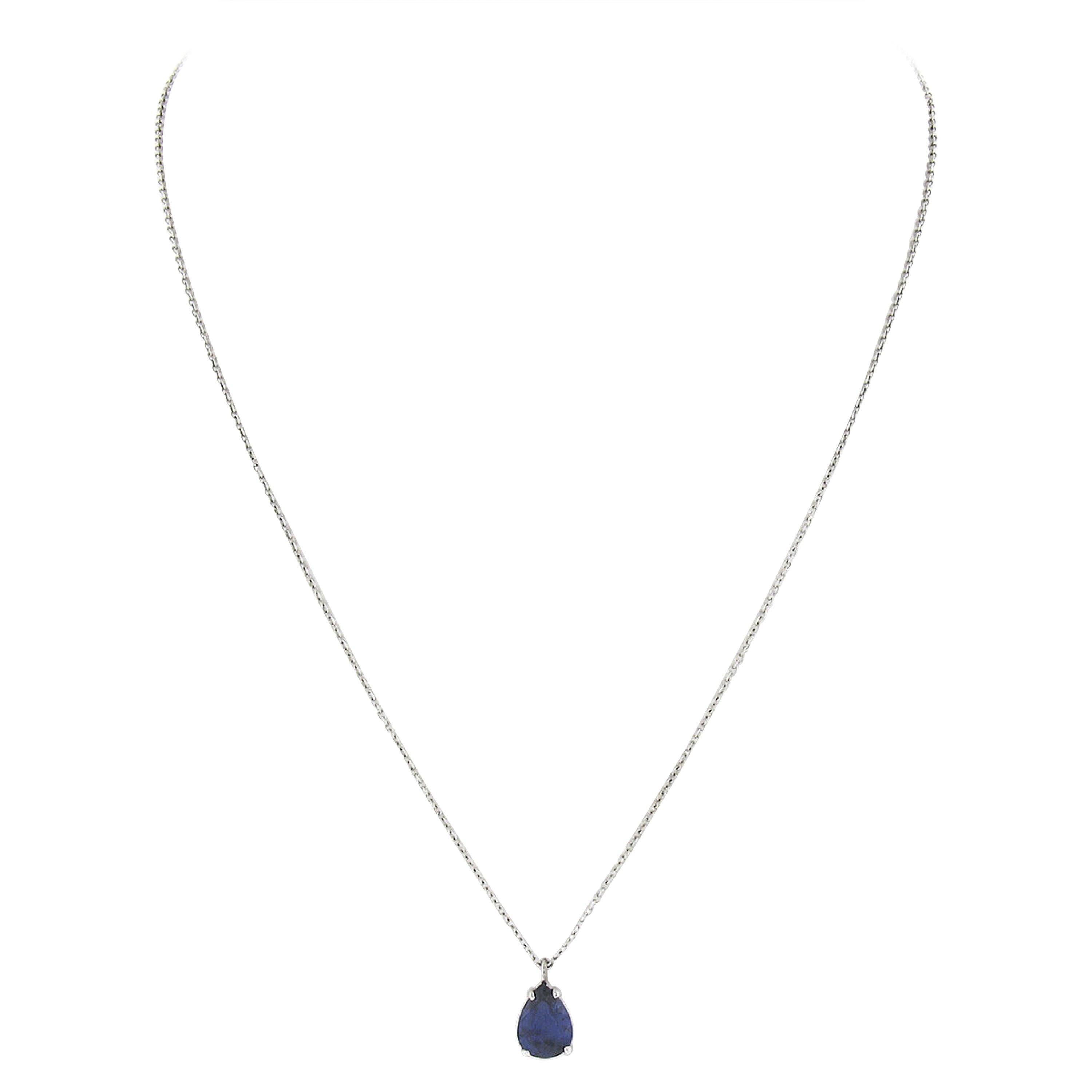 NEW 14k White Gold 1.15ctw GIA Pear Sapphire Solitaire Tear Drop Pendant & Chain