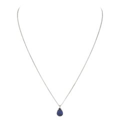 NEW 14k White Gold 1.15ctw GIA Pear Sapphire Solitaire Tear Drop Pendant & Chain