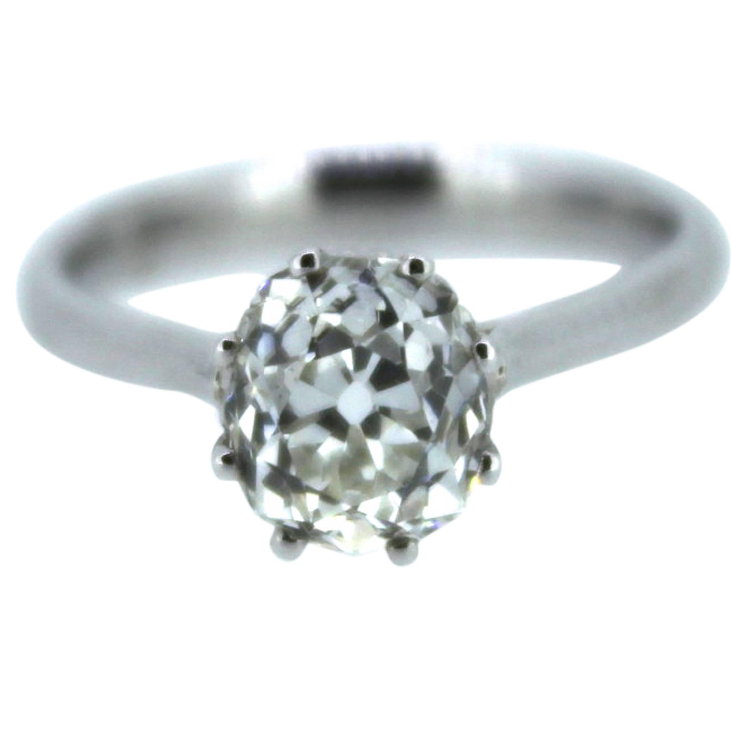 2.14 Carat Old Cut Solitaire Diamond Ring For Sale