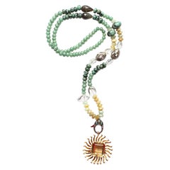 Clarissa Bronfman Opal Jade Moonstone Diamondcitrine Sun Pendant Beaded Necklace
