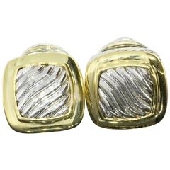 David Yurman Sterling Silver Gold Cable Classics Albion Clip-on Earrings