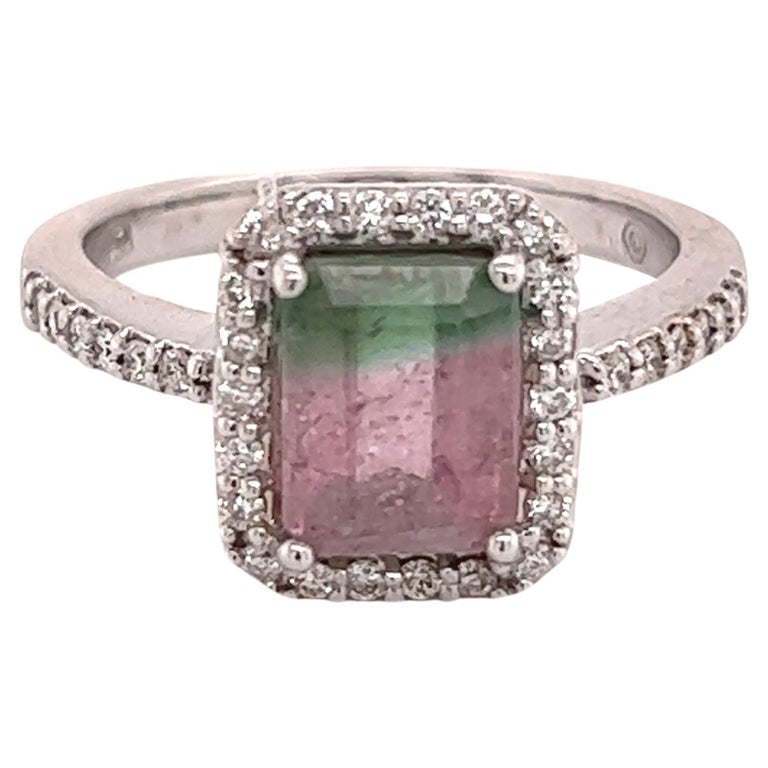 Watermelon Tourmaline Diamond Ring 14k Gold 1.82 TCW Certified For Sale at  1stDibs