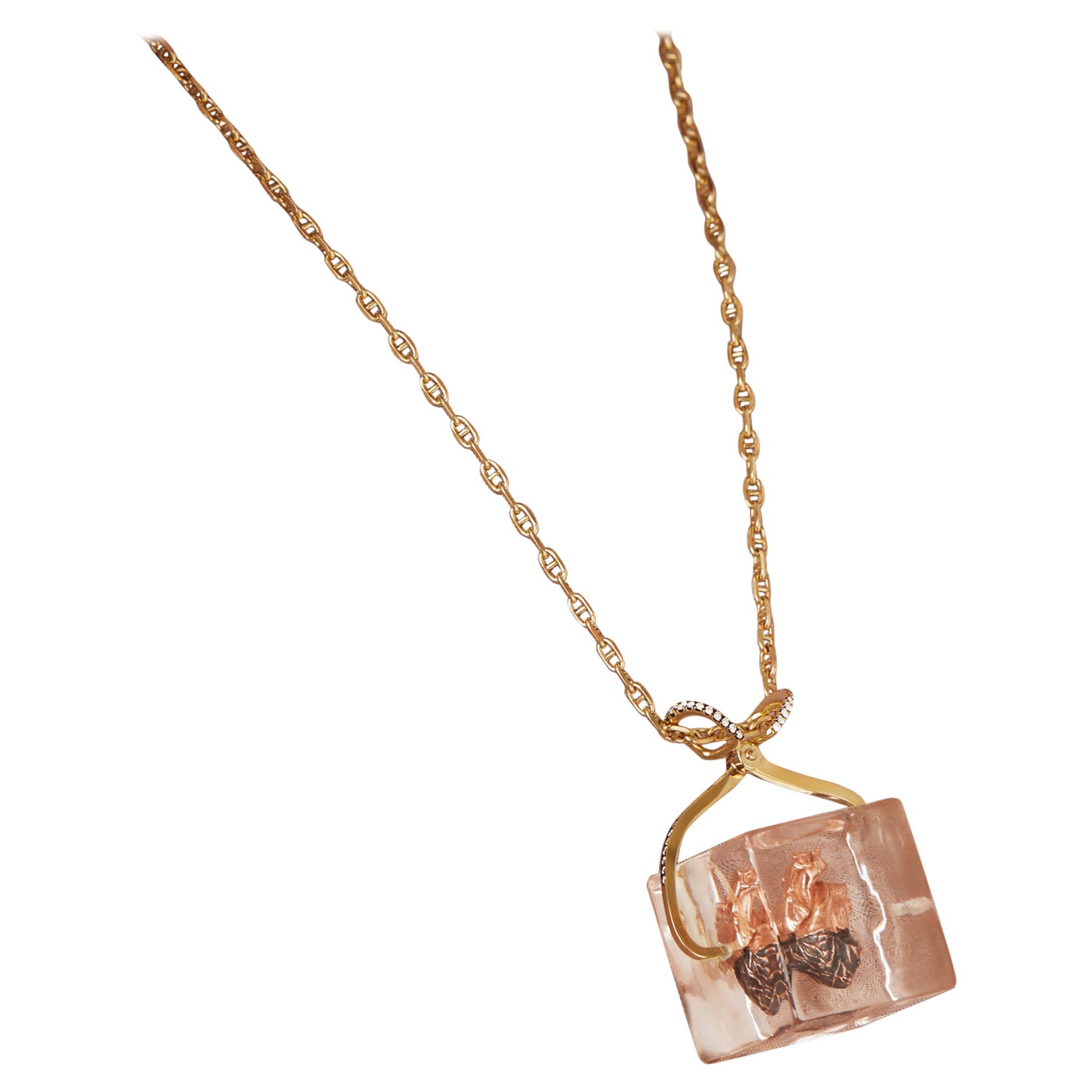 Gaudy Atelier 18k gold resin and diamond Ice Box Necklace For Sale