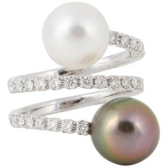 Diamond and South Sea Tahitian Pearl Gold Wrap Around Ring