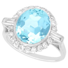 Antique 4.24 Carat Aquamarine and 0.68 Carat Diamond Platinum Dress Ring