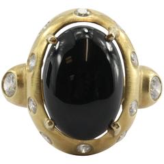 Black Onyx Diamond 18k Brushed Gold Finish Ring Black Onyx Diamond 18k Brushed Gold Finish Ring