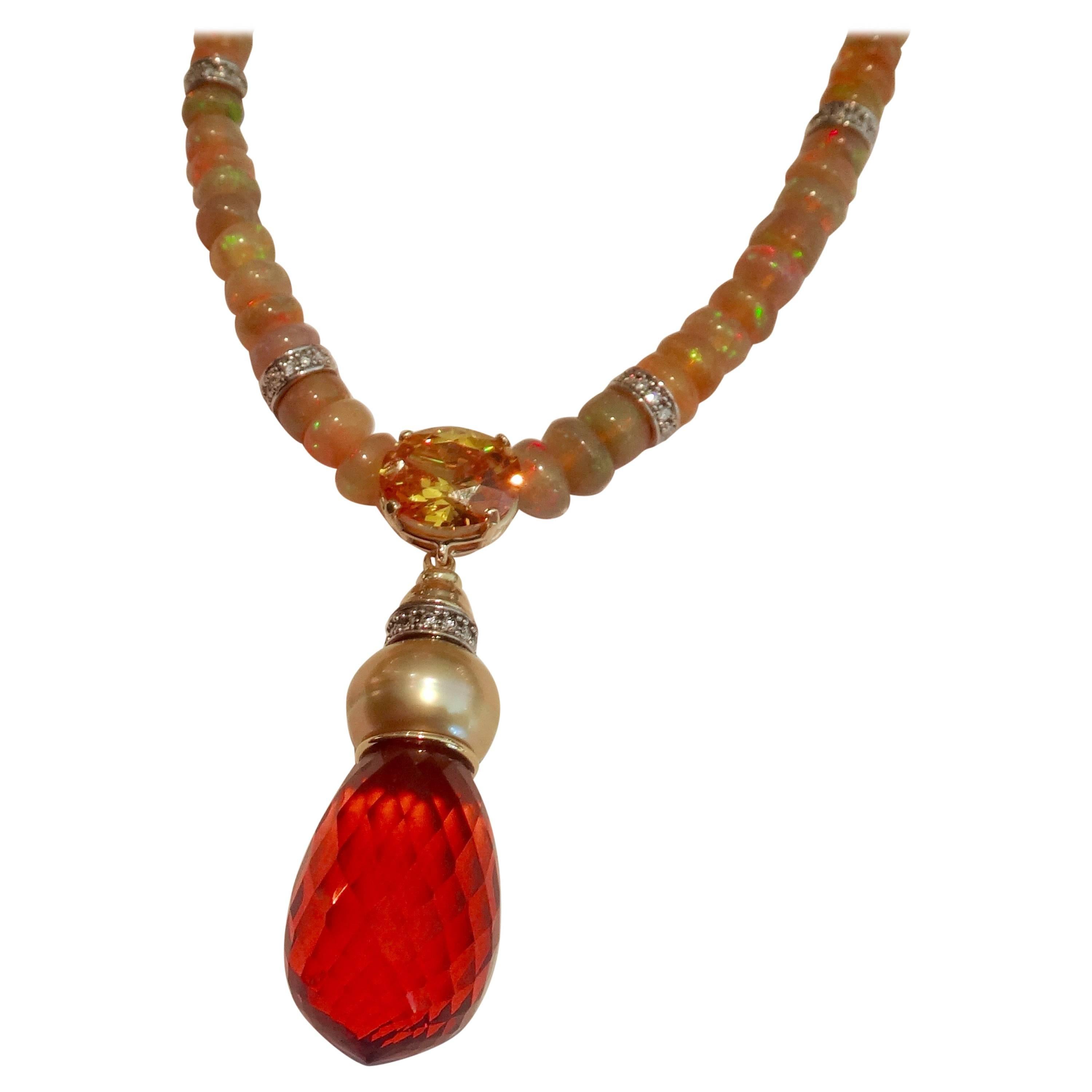 Michael Kneebone Opal Bead Golden Pearl Zircon Citrine Diamond Necklace Suite