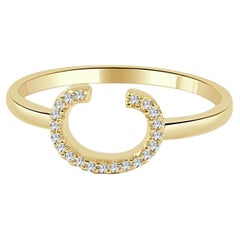 14K Yellow Gold 0.05ct Diamond Initial C Ring for Her