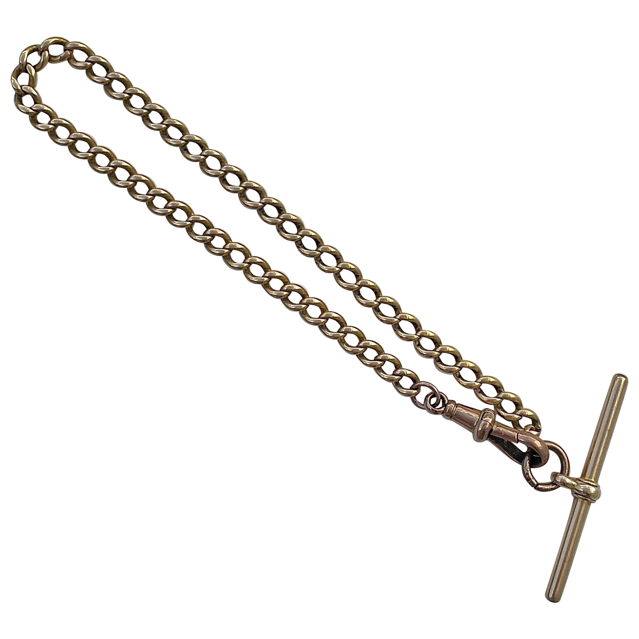 Long bracelet ancien en or jaune 9 carats avec chaîne