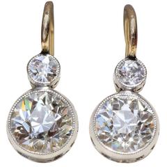 Boucles d'oreilles édouardiennes Empire russe Czarist en or et platine avec diamants de 2,5 carats